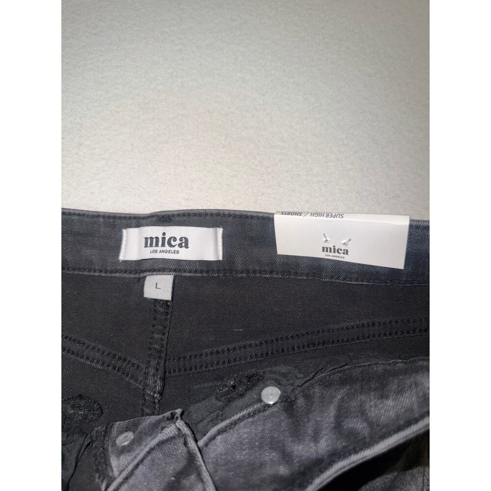 Mica Los Angeles New distressed button zipper black raw frayed hem jeans shorts - Picture 7 of 16